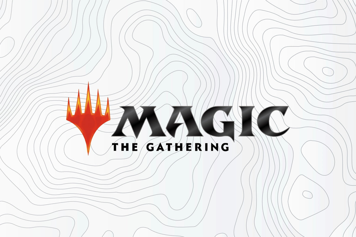 Magic The Gathering logo on a white topographic map