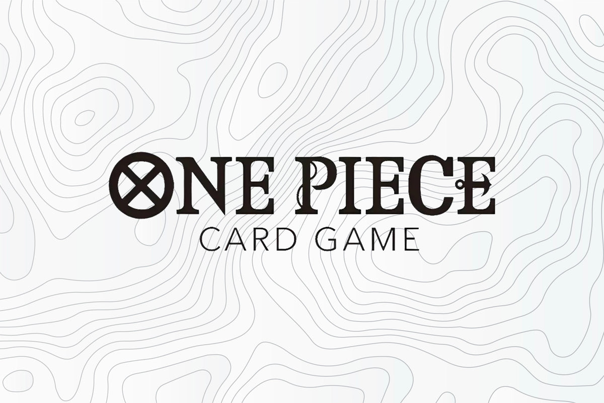 One Piece card game logo on a white topographic map